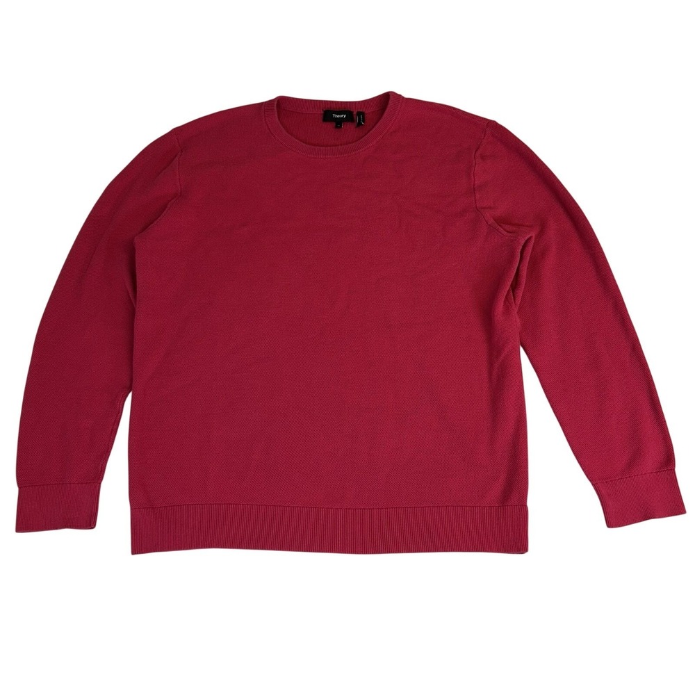 Theory Riland Pique Sweater Crewneck Raspberry Pink Red Men's Size XL